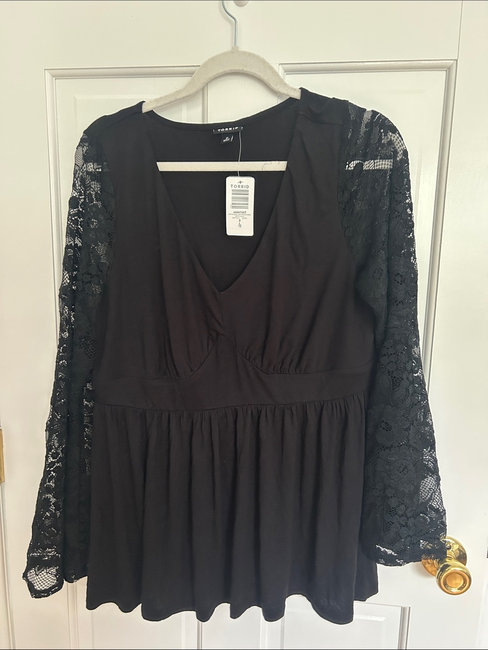 Torrid Black Sheer Lace Long Sleeve Smocked Waist Babydoll Blouse NWT